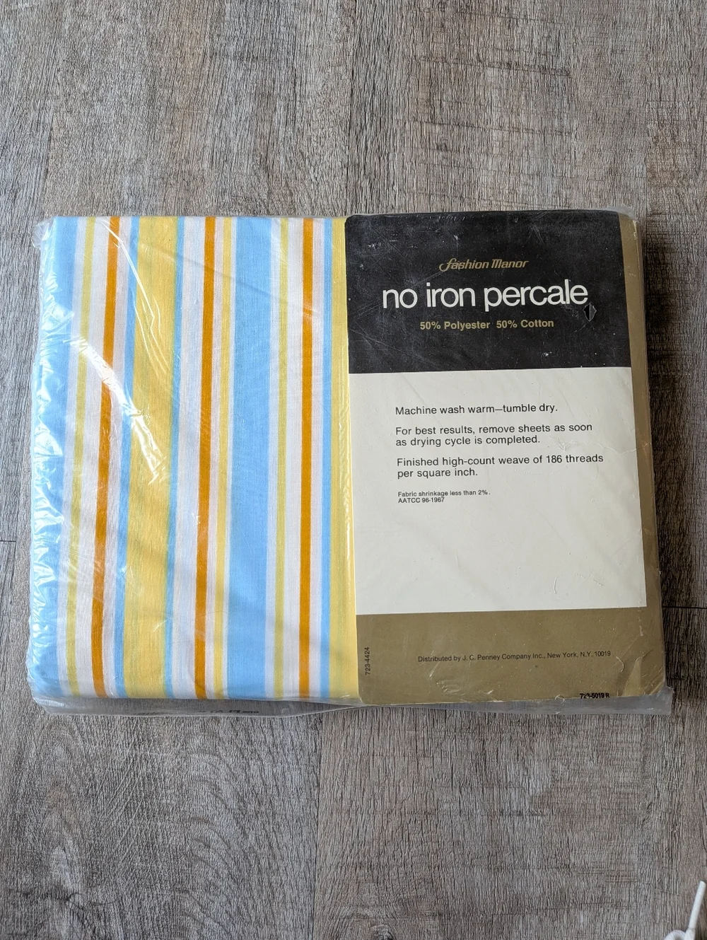 70's JC Penney Fashion Manor Striped Double Full Flat Sheet Vtg NOS